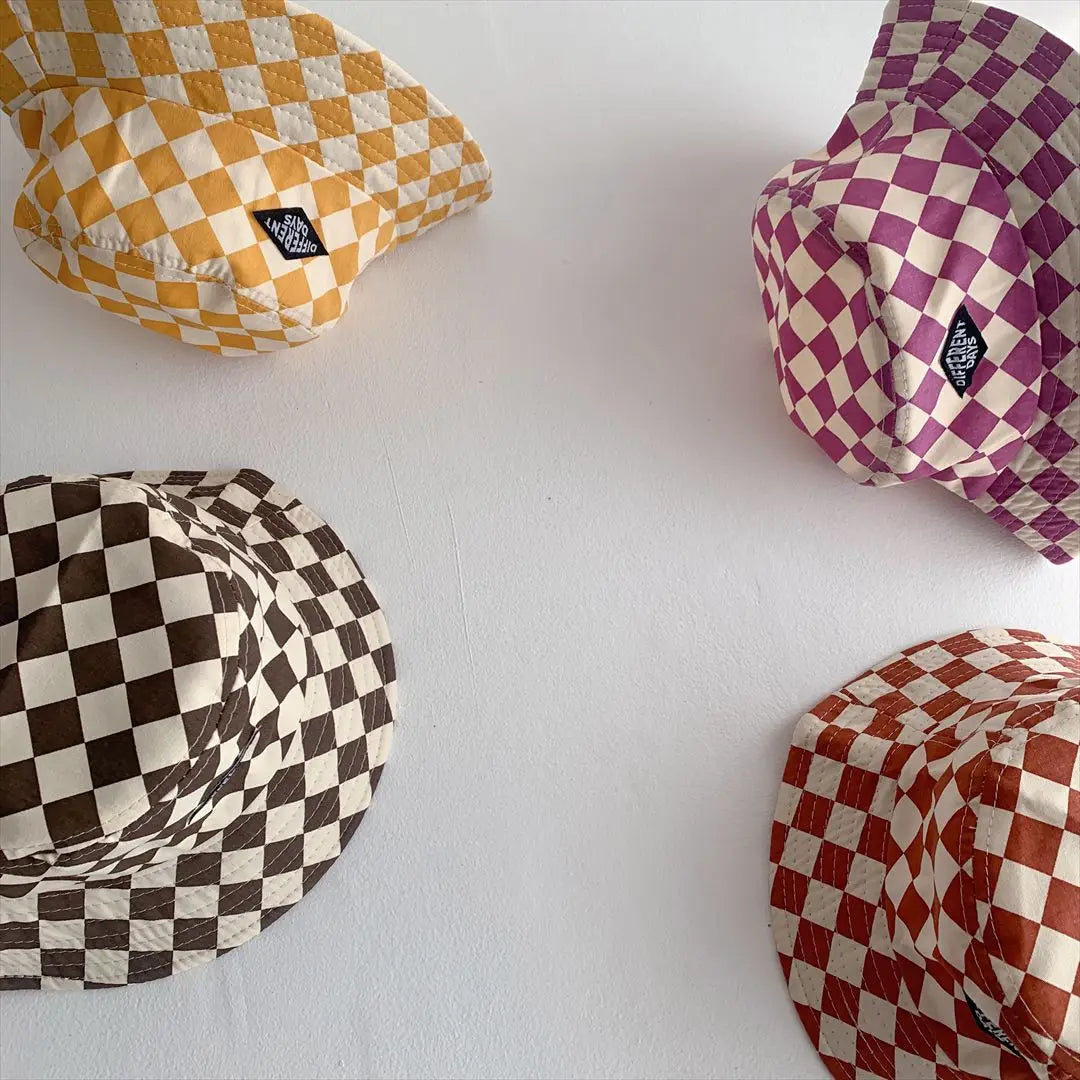 Kids Checkerboard Bucket Hat – Breathable Cotton-Blend Sun Hat for Boys & Girls Ages 4–6