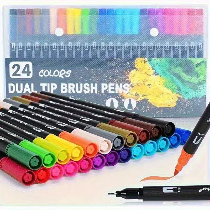 Vibrant Double-Ended Watercolor Markers – 24-Color Art Set