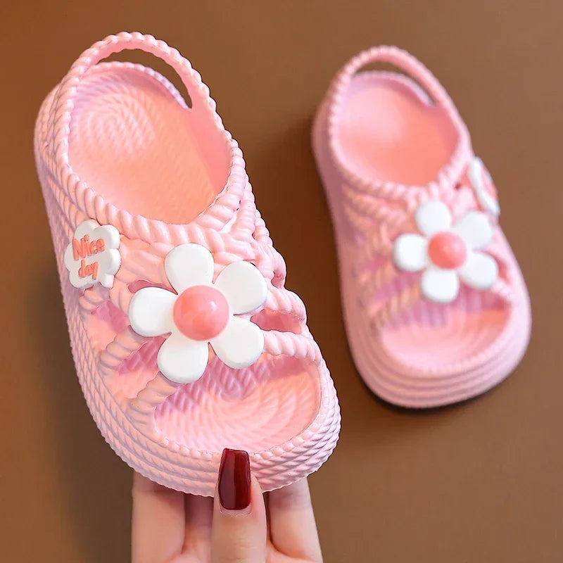 Girls' Flower Sandals – Non-Slip EVA Slip-On Beach Shoes for Kids Ages 2–8