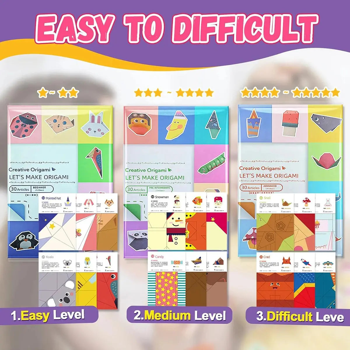 Origami Paper Craft Kit – 30 or 96 Sheets with Guide Book