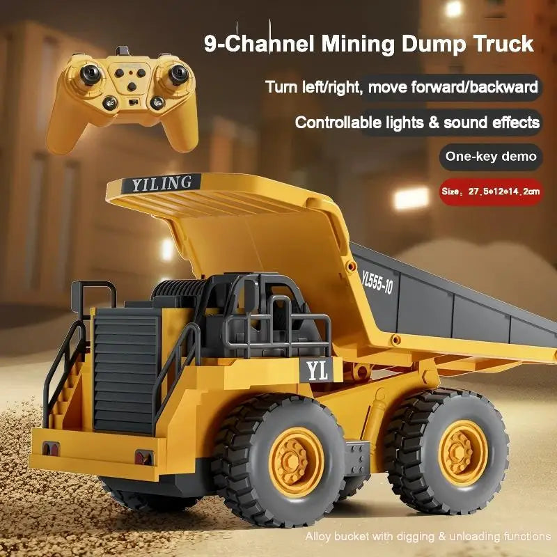 Alloy Remote Control Excavator Toy Car with Lights Sound Effect Electric Excavator Automobile Engineering Vehicle Children Gifts