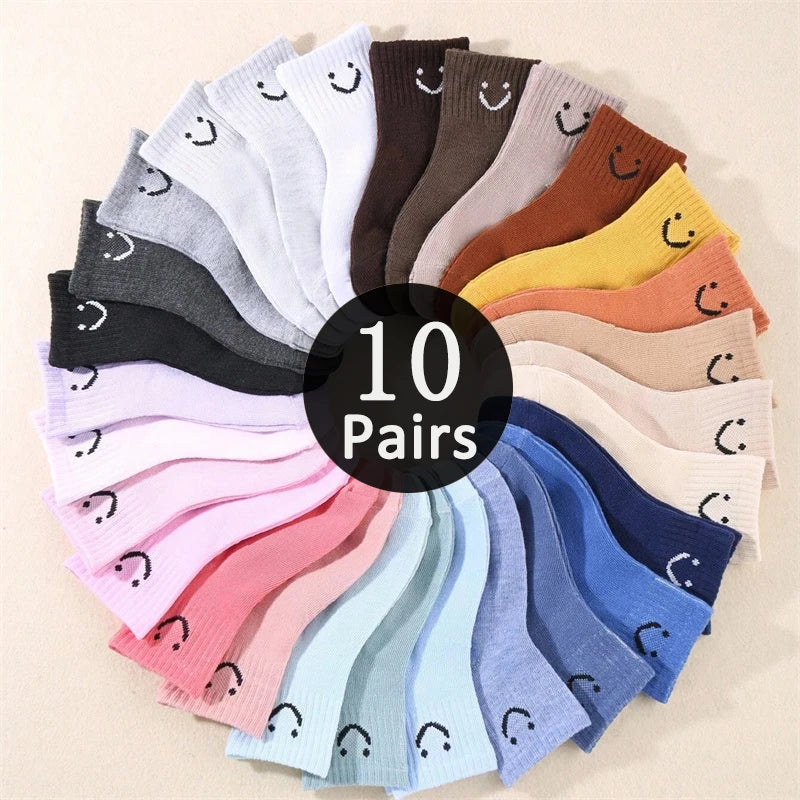 Kids Smiling Face Mid-Calf Socks – 10 Pairs Unisex for Boys & Girls Ages 1–12