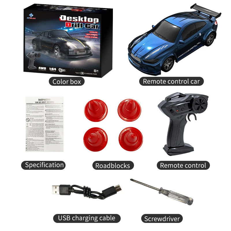 KF20 1:64 Mini Drift RC Car – 4-Wheel Remote Control Desk Racing Toy