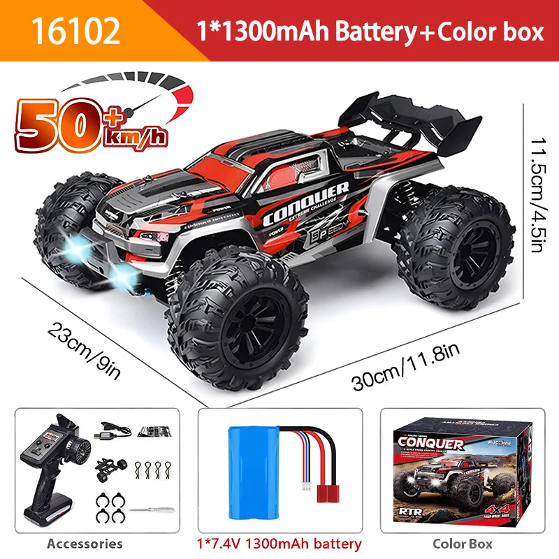 1:16 High Speed 4WD RC Monster Truck – 50 or 70 KM/H with LED Lights