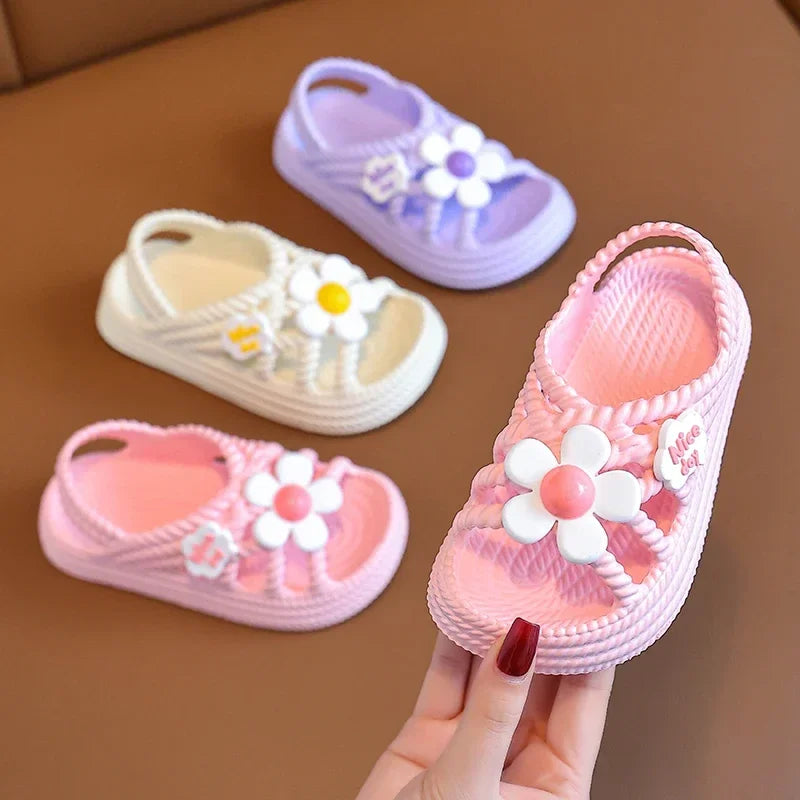 Girls' Flower Sandals – Non-Slip EVA Slip-On Beach Shoes for Kids Ages 2–8