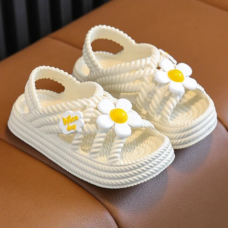 Girls' Flower Sandals – Non-Slip EVA Slip-On Beach Shoes for Kids Ages 2–8