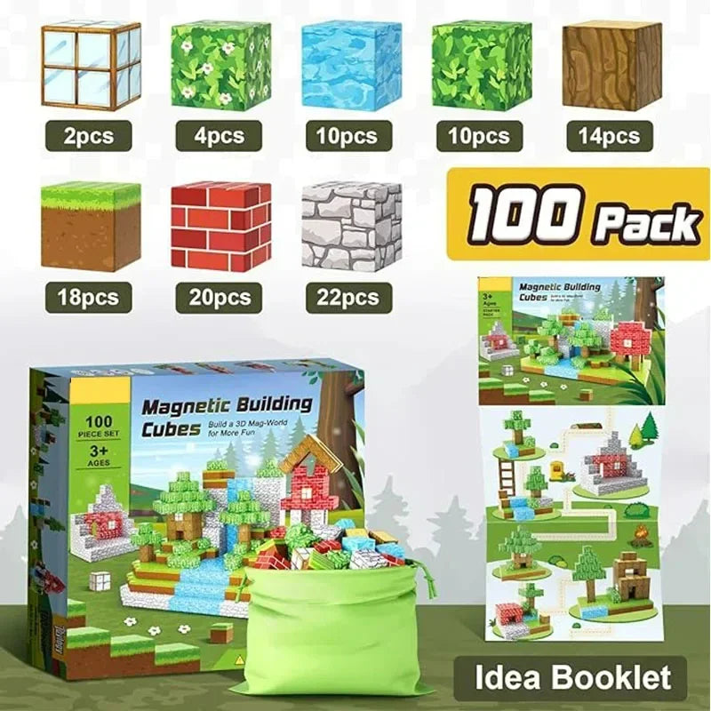 Magnetic Building Blocks Mine World Montessori Educational STEM Sensory Toy for Magnet Cube Kids Boys Girls Ages 3+ DIY Toy Gift