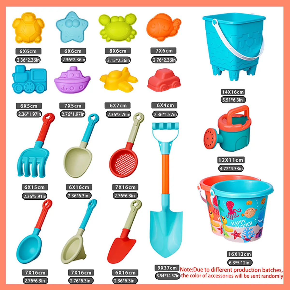 Kids Beach Sand Play Set – Bucket, Shovel & Water Tools (10/14/16 Pcs)