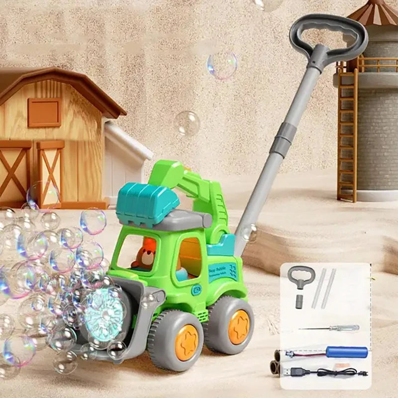 Turnip Rabbit Bubble Lawn Mower Machine Trolley Push with Light Bubbles Soap Blowing Party Outdoor Children's Toy for Kids Gifts