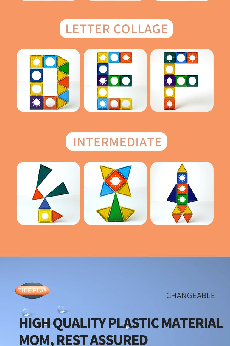 Light Magnetic Tiles Building Blocks for Kids, 3D Clear Educational STEM Building Toys, Magnetic Marble Run Blocks Toys for Kids TinyToyShop