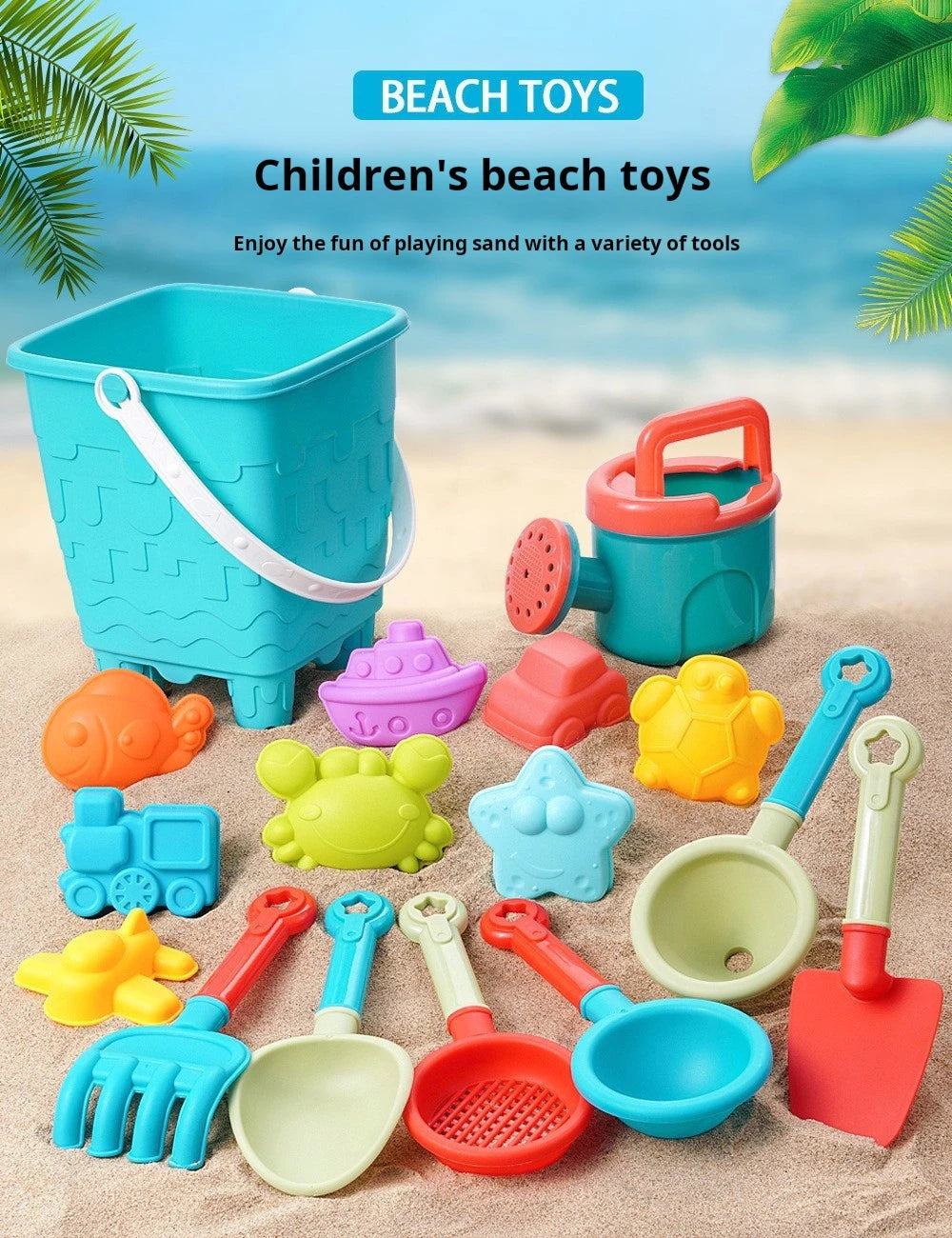 Kids Beach Sand Play Set – Bucket, Shovel & Water Tools (10/14/16 Pcs)