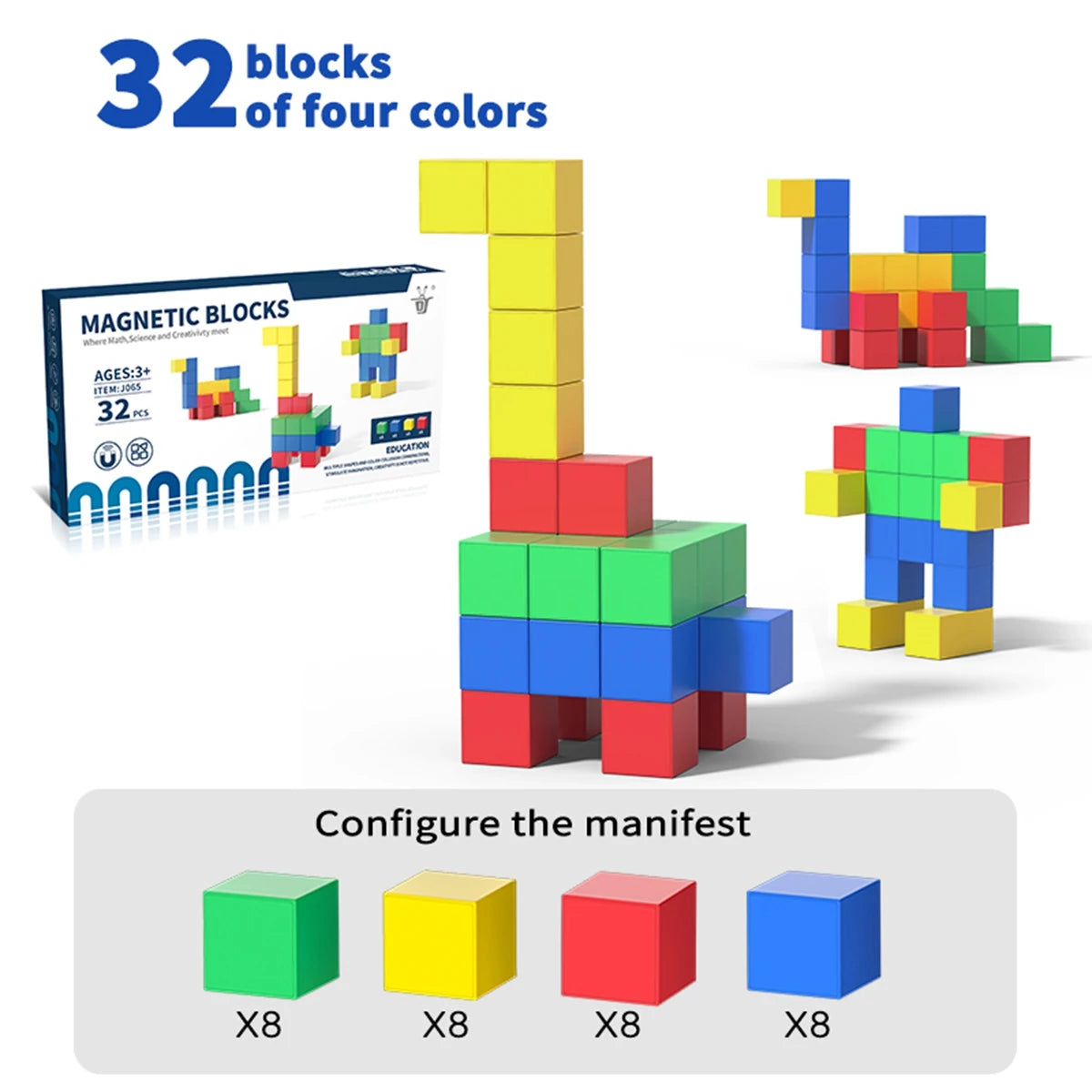 Magnetic Cube Tiles for Toddlers – 32 to 96pcs Sensory STEM Building Toy