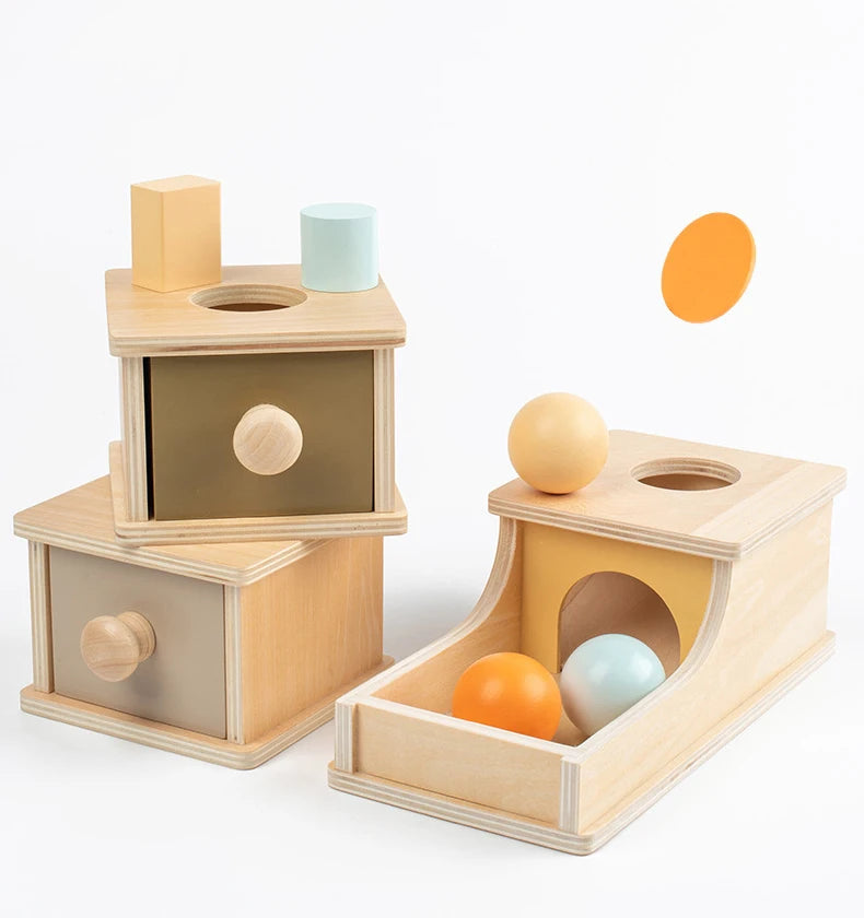 New Montessori Macaroon Color Spinning Drum Match Coin Box Permanent Box Round Rectangular Box Kids Sensory Toys for Baby Gifts