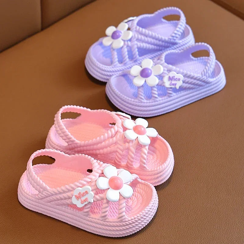Girls' Flower Sandals – Non-Slip EVA Slip-On Beach Shoes for Kids Ages 2–8