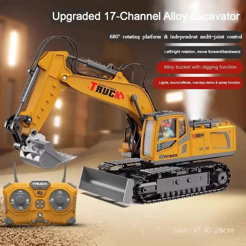 Alloy Remote Control Excavator Toy Car with Lights Sound Effect Electric Excavator Automobile Engineering Vehicle Children Gifts