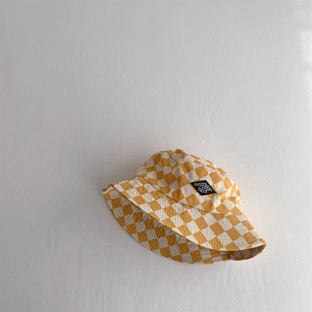 Kids Checkerboard Bucket Hat – Breathable Cotton-Blend Sun Hat for Boys & Girls Ages 4–6
