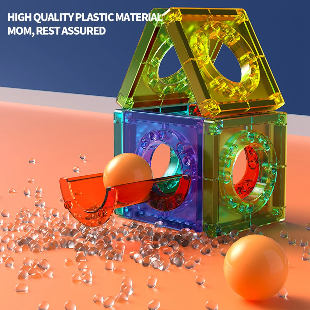 Light-Up Magnetic Tiles & Marble Run Set – 45 to 200 Pieces 3D STEM Toy