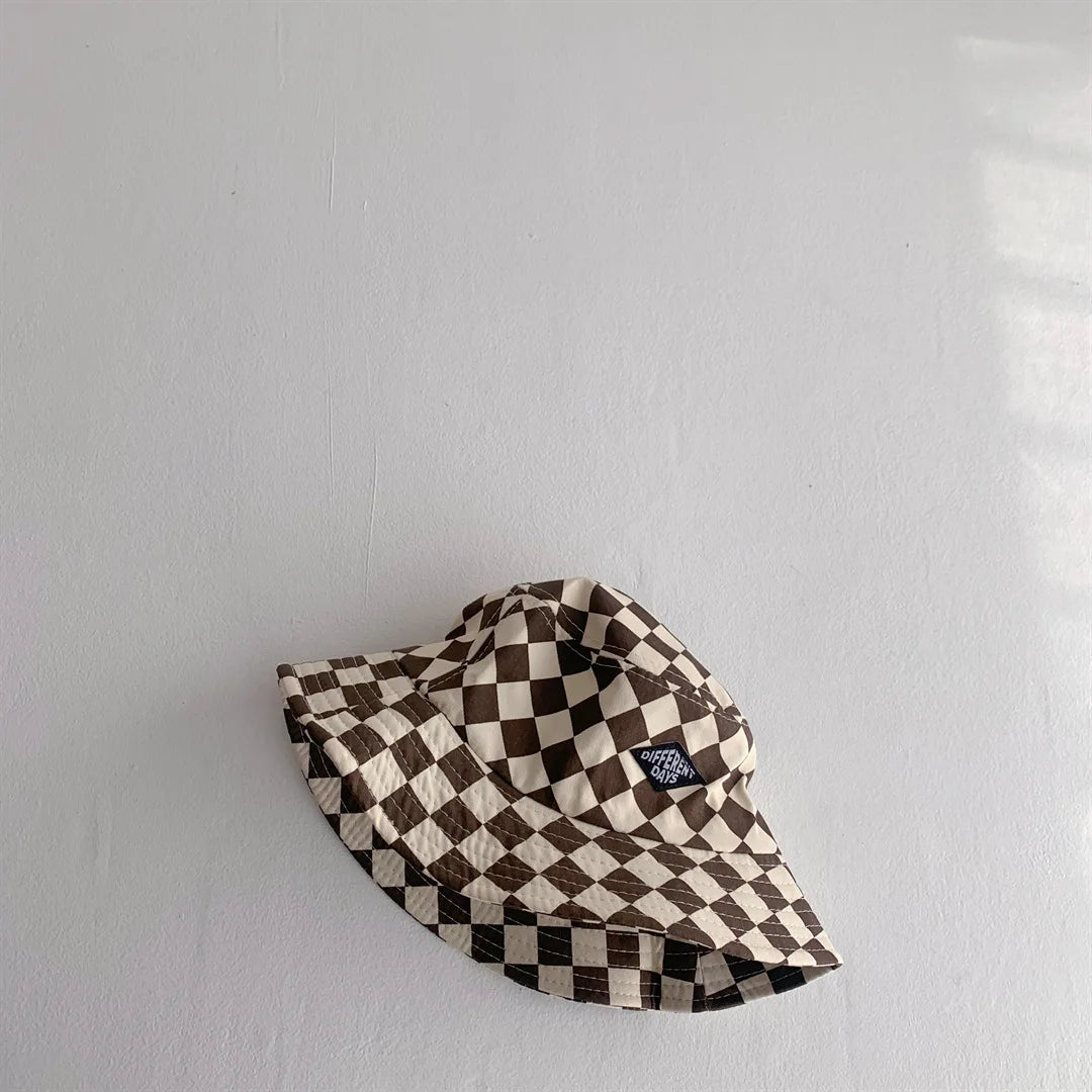 Kids Checkerboard Bucket Hat – Breathable Cotton-Blend Sun Hat for Boys & Girls Ages 4–6