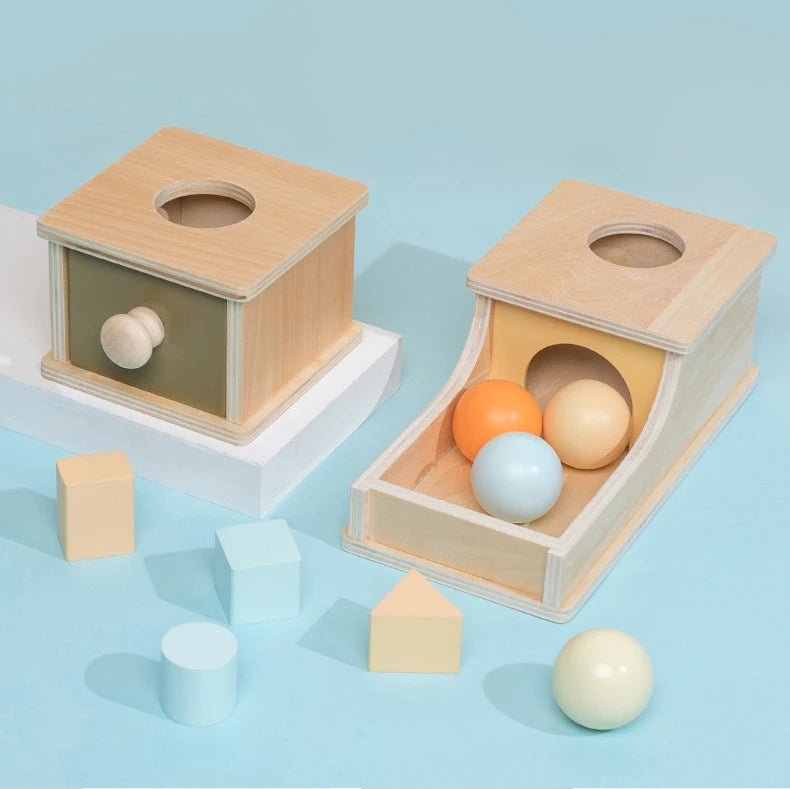 New Montessori Macaroon Color Spinning Drum Match Coin Box Permanent Box Round Rectangular Box Kids Sensory Toys for Baby Gifts