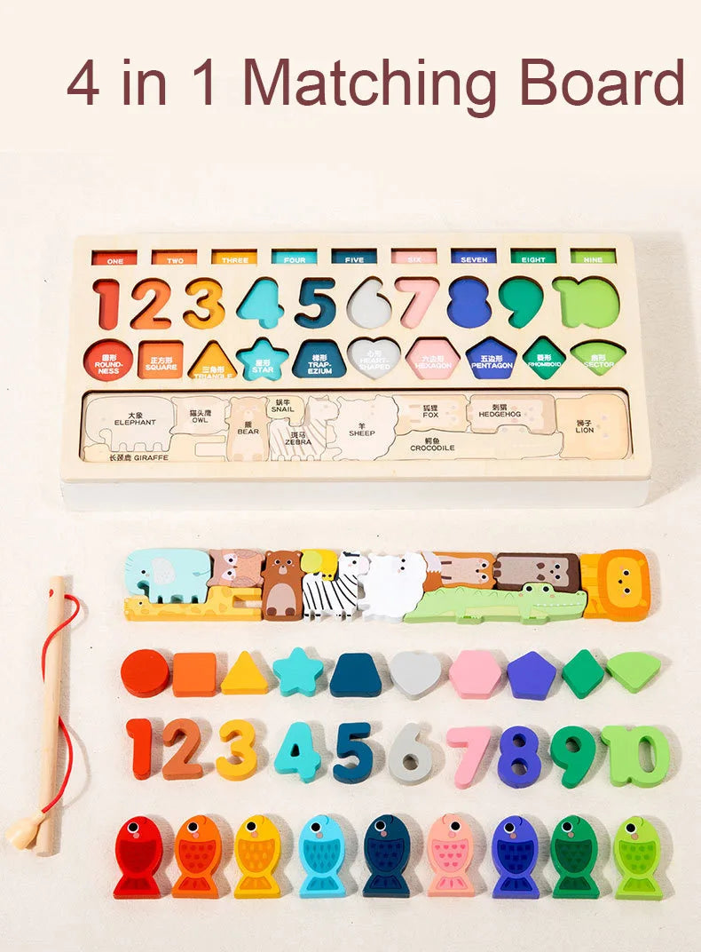 Montessori Wooden Toys Kids Busy Board Shape & Number Matching Digital Shape Educational Toys For Children Gifts TinyToyShop