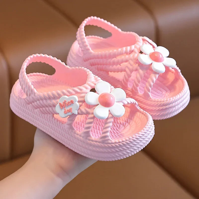 Girls' Flower Sandals – Non-Slip EVA Slip-On Beach Shoes for Kids Ages 2–8
