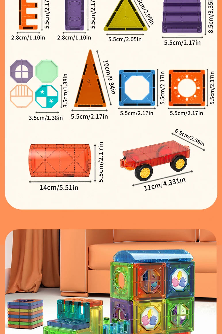 Light Magnetic Tiles Building Blocks for Kids, 3D Clear Educational STEM Building Toys, Magnetic Marble Run Blocks Toys for Kids TinyToyShop