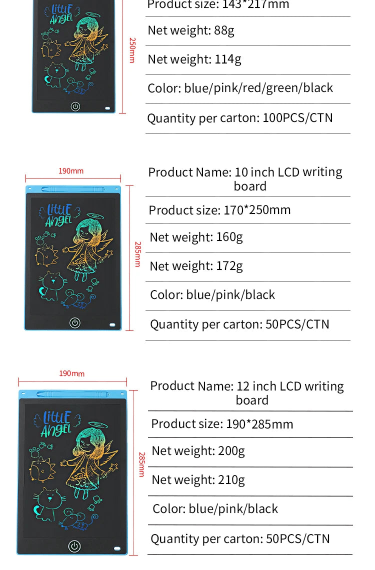 LCD Drawing Tablet for Kids – Rechargeable Erasable Writing Board 6.5–12 Inch