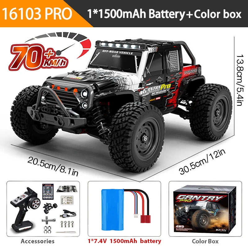 1:16 High Speed 4WD RC Monster Truck – 50 or 70 KM/H with LED Lights