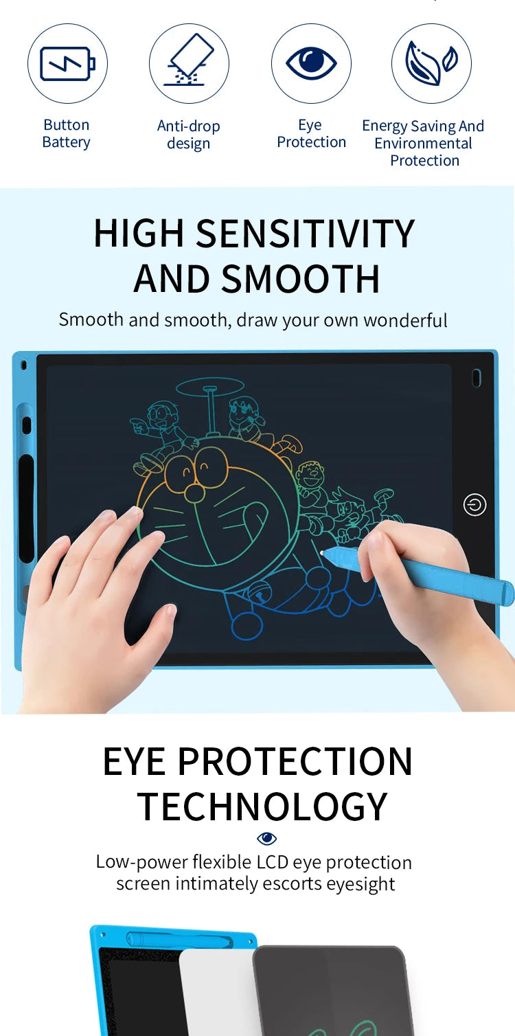 LCD Drawing Tablet for Kids – Rechargeable Erasable Writing Board 6.5–12 Inch