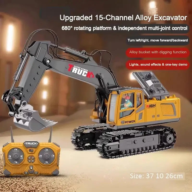 Alloy Remote Control Excavator Toy Car with Lights Sound Effect Electric Excavator Automobile Engineering Vehicle Children Gifts