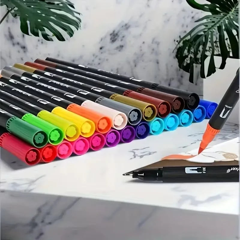 Vibrant Double-Ended Watercolor Markers – 24-Color Art Set