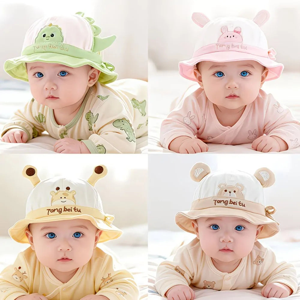 Baby Cartoon Embroidered Bucket Hat – Unisex Spring & Autumn Hat for Ages 8–24 Months