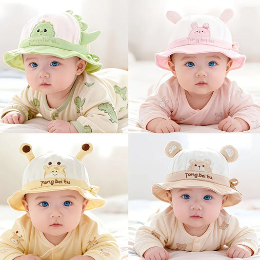 Baby Cartoon Embroidered Bucket Hat – Unisex Spring & Autumn Hat for Ages 8–24 Months