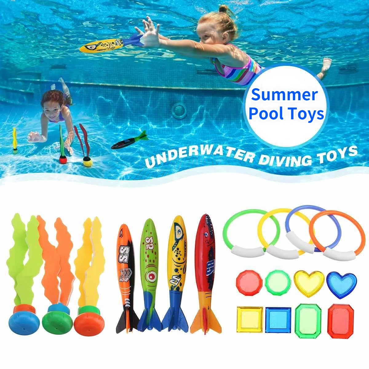Kids Pool Diving Toy Set – Shark, Rocket & Ocean Friends