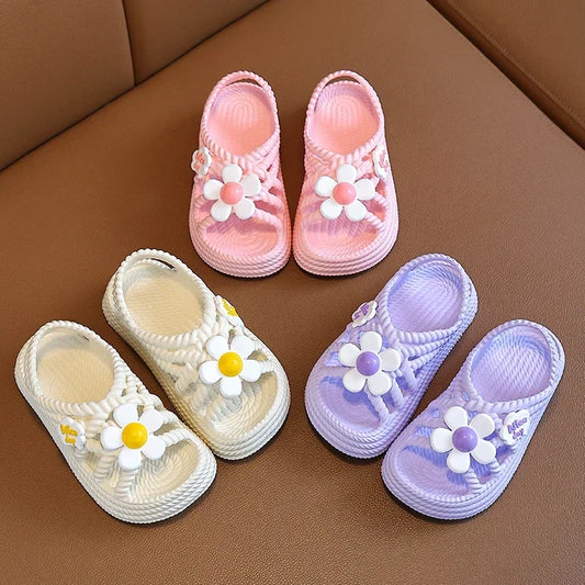 Girls' Flower Sandals – Non-Slip EVA Slip-On Beach Shoes for Kids Ages 2–8