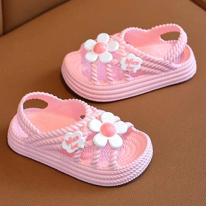 Girls' Flower Sandals – Non-Slip EVA Slip-On Beach Shoes for Kids Ages 2–8