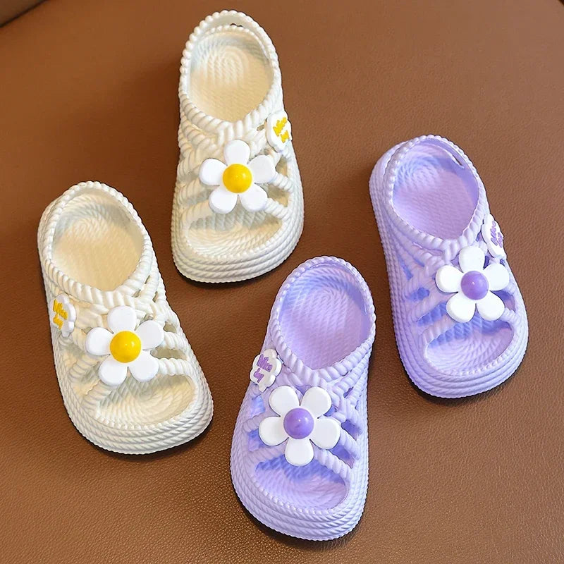 Girls' Flower Sandals – Non-Slip EVA Slip-On Beach Shoes for Kids Ages 2–8