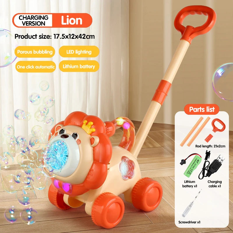 Turnip Rabbit Bubble Lawn Mower Machine Trolley Push with Light Bubbles Soap Blowing Party Outdoor Children's Toy for Kids Gifts
