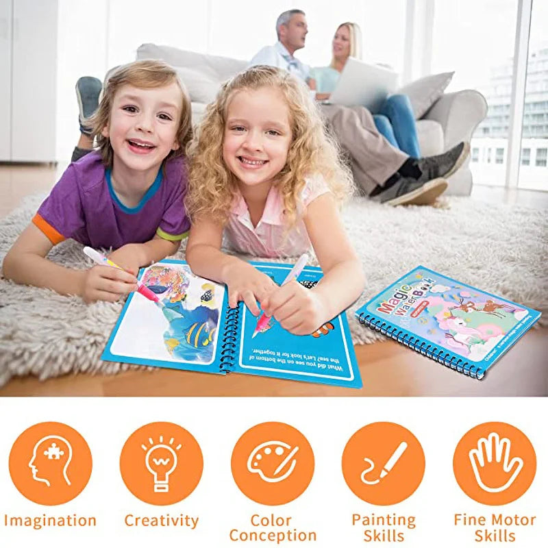 Magic Water Drawing Book – Reusable Montessori Coloring Toy for Kids
