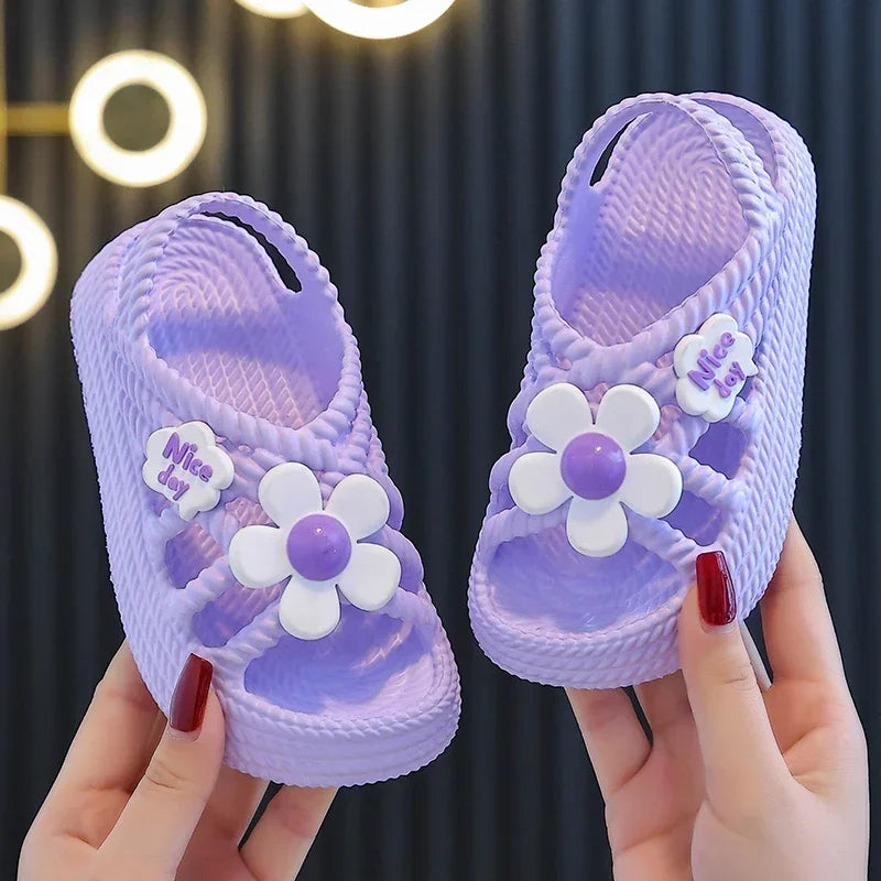 Girls' Flower Sandals – Non-Slip EVA Slip-On Beach Shoes for Kids Ages 2–8
