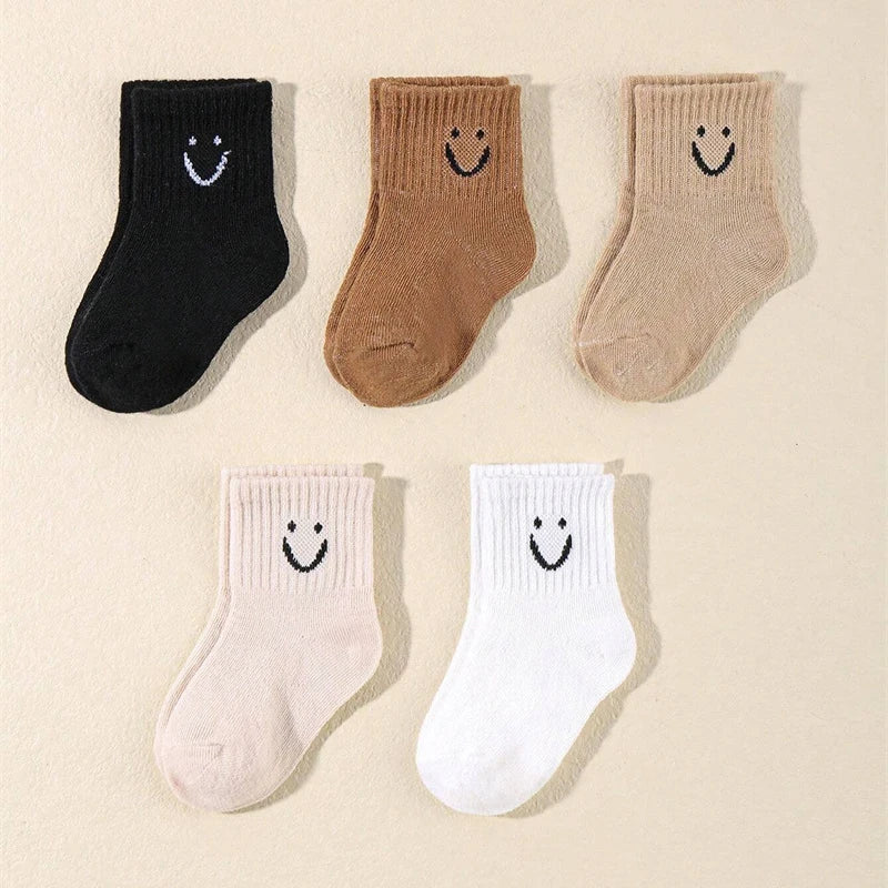 Kids Smiling Face Mid-Calf Socks – 10 Pairs Unisex for Boys & Girls Ages 1–12