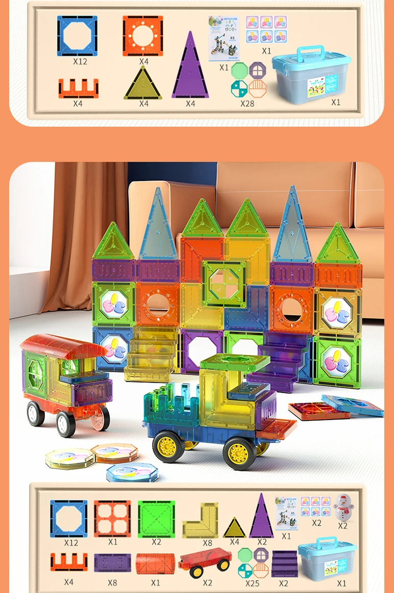 Light Magnetic Tiles Building Blocks for Kids, 3D Clear Educational STEM Building Toys, Magnetic Marble Run Blocks Toys for Kids TinyToyShop