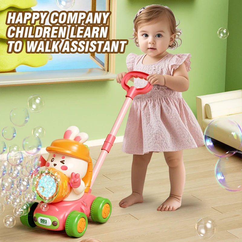 Turnip Rabbit Bubble Lawn Mower Machine Trolley Push with Light Bubbles Soap Blowing Party Outdoor Children's Toy for Kids Gifts