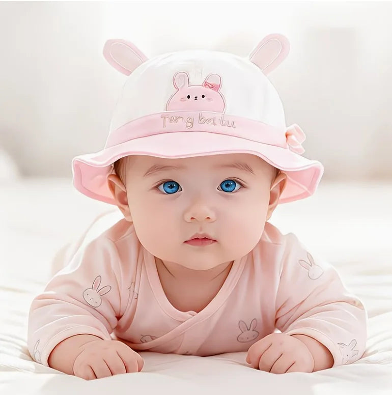 Baby Cartoon Embroidered Bucket Hat – Unisex Spring & Autumn Hat for Ages 8–24 Months