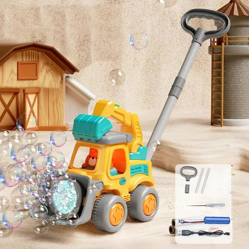 Turnip Rabbit Bubble Lawn Mower Machine Trolley Push with Light Bubbles Soap Blowing Party Outdoor Children's Toy for Kids Gifts