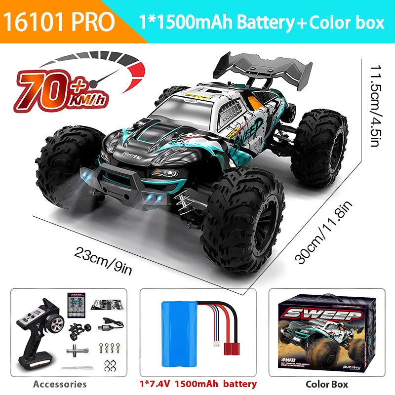 1:16 High Speed 4WD RC Monster Truck – 50 or 70 KM/H with LED Lights