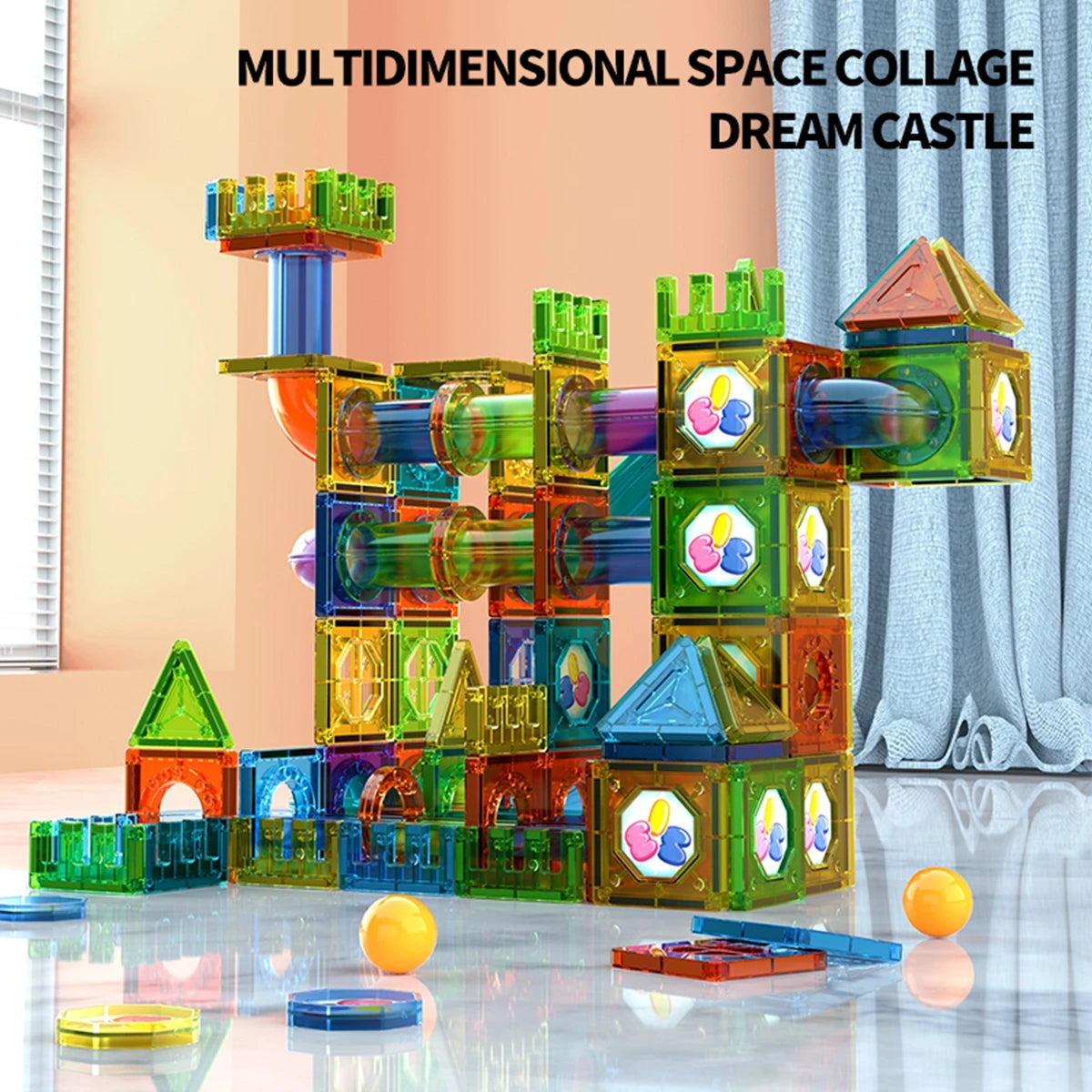 Light-Up Magnetic Tiles & Marble Run Set – 45 to 200 Pieces 3D STEM Toy