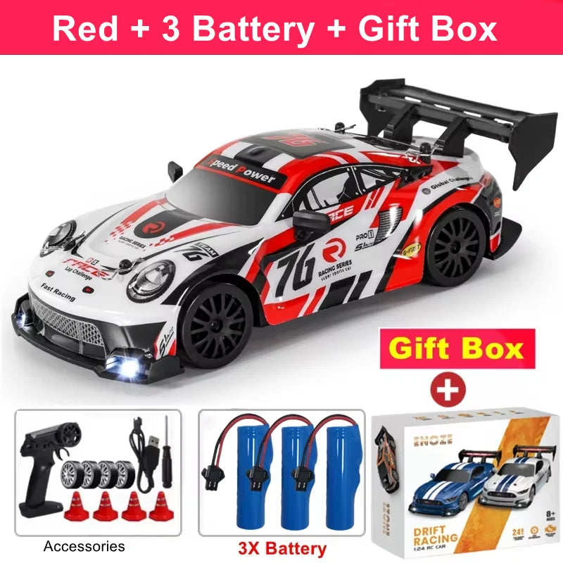 4WD RC Drift Car with LED Lights – 2.4GHz High Speed Off-Road Racing Truck
