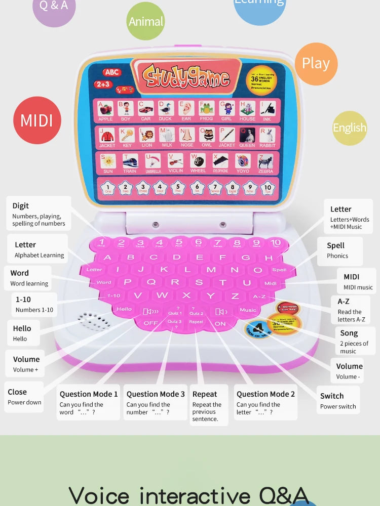 English Learning Laptop Toy – ABC, Numbers & Music for Kids 3+