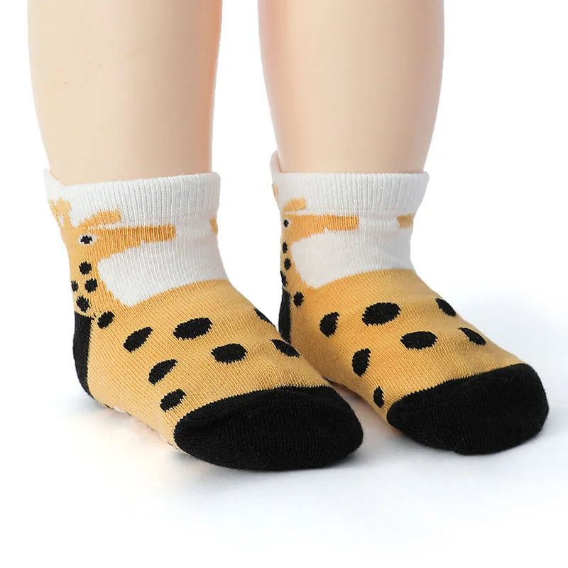 Kids Cartoon Animal Socks – 6 Pairs Non-Slip Cotton Floor Socks for Boys & Toddlers